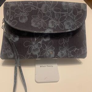 Stem Black and Gray Floral Wristlet Clutch